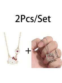Sanrio Genuine Sanrio Bracelet Cute Hello Kitty Pendant Sweet Necklace Kitty Cat Kuromi My Melody Cinnamoroll Set Birthday Gifts Cartoon Jewelry Accessories (Some Parts May Be Random)