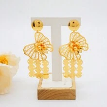 Dubai Luxury Big Tassel Body Jewelry Sets Bridal Party Long Golden Plated African Big Necklace Earring Bangle Ring Set - BJW237-cC4 - View 3