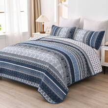 3 Pieces Boho Quilt Set Queen King Size,Navy Blue Bohemian Quilt Sets, Lightweight Summer Bedspread Coverlet Bedding Set For All Season,Home Decor Bedroom Decor Mothers Day Gift Wedding Decorations - 藏蓝色 - 查看 3