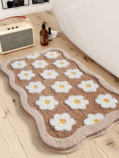 1 件可爱卡通花朵浴室地垫，加厚柔软超细纤维材质，防滑 TPR 底背，可机洗，适用于客厅、梳妆台、浴缸、淋浴房、洗手池 - 浴室/玄关装饰