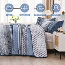 3 Pieces Boho Quilt Set Queen King Size,Navy Blue Bohemian Quilt Sets, Lightweight Summer Bedspread Coverlet Bedding Set For All Season,Home Decor Bedroom Decor Mothers Day Gift Wedding Decorations - 藏蓝色 - 查看 8