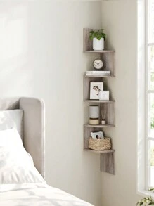 VASAGLE Corner Shelf, Bookcase, 5-Tier Floating Wall Shelf With Zigzag Design, Bookcase For Books, Greige MLBC072M01 - Khaki - View 4