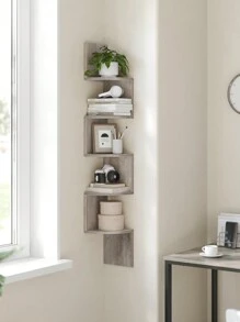 VASAGLE Corner Shelf, Bookcase, 5-Tier Floating Wall Shelf With Zigzag Design, Bookcase For Books, Greige MLBC072M01 - Khaki - View 5