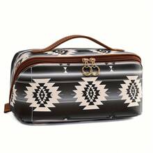 Western Travel Makeup Bag, Bohemian Cosmetic Bag For Women, Portable Pouch Open Toiletry Bag, Make Up Organizer With Divider And Handle Summer Travel, Vacation Home Bathroom Decor Holiday Makeup Organizer Bathroom Accessories Back To School - Multicolor - View 14