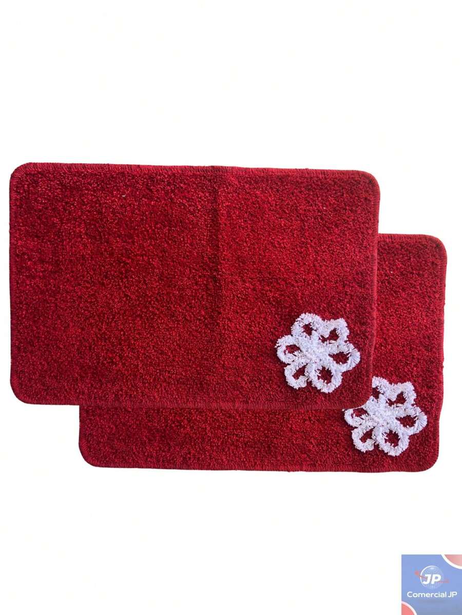Kit 2 FLOWER Premium Non-Slip Cotton Rugs 40X60cm - Đỏ - Xem 1