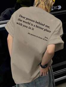 Men's Slogan Graphic T-Shirt For Summer - 卡其色 - 查看 2