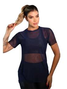 Kit 3 Blusas Fitness Tule Feminina Transparente Longa de Manga Conforto Academia