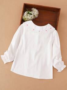 青少年女孩翻领长袖休闲衬衫，轻盈秋季