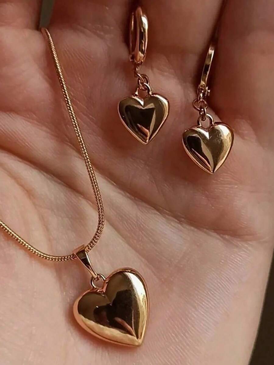 Korean Style Simple New Heart Necklace Set Jewelry Advanced Sense Of