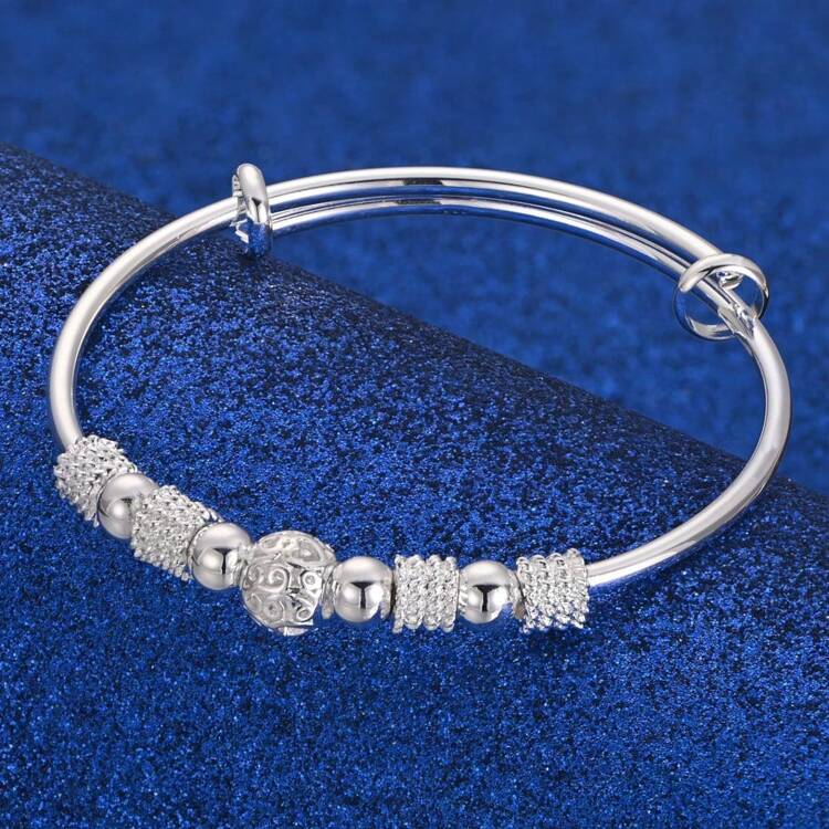 Pulsera de plata de ley 925 con cuentas de la suerte como para mujer, pulseras de moda para fiestas, bodas y compromisos, joyas de marcas populares - Plateado - Añade 3