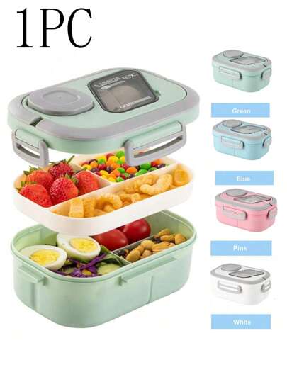 1PC Plastic Double-Layer Lunch Box With Cutlery Microwave Oven Bento Box Leakproof Food Container For Back To School School Supplies And Classroom For Work Or Camping And Picnic Home Kitchen Supplies School Supplies,Back To School