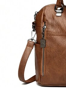 大容量软皮女士单肩斜挎包时尚女士手提包多功能软皮背包 - 棕色 - 查看 10