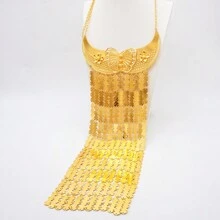 Dubai Luxury Big Tassel Body Jewelry Sets Bridal Party Long Golden Plated African Big Necklace Earring Bangle Ring Set - BJW237-cC4 - View 2