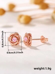 一对简约立方氧化锆花朵耳钉，适合女性佩戴，可用于婚礼、订婚、周年纪念、派对等场合，也是母亲节或情人节的绝佳礼物。 - 玫瑰金+粉 - 查看 5