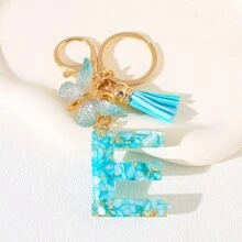 Llavero con letra del alfabeto en azul cielo con flecos de mariposa, llavero con inicial de piedra de resina con mosquetón - Accesorio decorativo de llavero para mujer, niña, mochila, colgante, accesorios para bolso, cordones con portaidentificación, accesorios para coche, encantos para bolso, regalo de Navidad, regalo para maestra, amiga, hermana - Multicolor - Ver 14