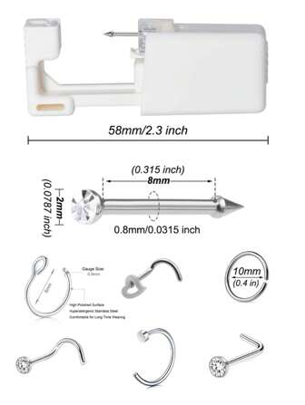 7pcs/Set Disposable Fashion Nose Piercing Gun Kit With Heart & Round Shape Replacement Nose Studs, Comfortable Valentines,Mom,Mother,Mother's Day,Gift