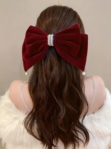 1 kẹp tóc nơ đính ngọc trai giả nhung cỡ lớn cho nữ, trang phục hàng ngày ngọt ngào thanh lịch, thích hợp cho hàng ngày, tiệc tùng, vũ hội, phụ kiện kẹp tóc ngày lễ tình nhân kẹp tóc kẹp tóc - Màu Đỏ Sâu - Xem 1