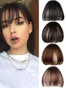 Frange synthétique Clip dans les frange Frange effilée Frange pour femmes Clip sur la frange plate et nette Extension de cheveux pour le port quotidien