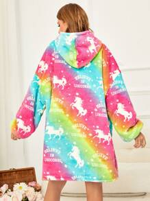 Conjunto de una pieza con estampado simple de color para mujer, edición de otoño e invierno con capucha acogedora de Pegaso engrosado, adecuado para uso doméstico - Multicolor - Ver 2