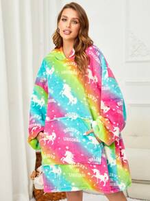 Conjunto de una pieza con estampado simple de color para mujer, edición de otoño e invierno con capucha acogedora de Pegaso engrosado, adecuado para uso doméstico - Multicolor - Ver 5