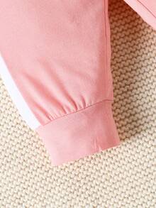 3件套女婴圆领长袖字母爱心印花连体衣、休闲侧边拼接裤、帽子 - 彩色 - 查看 8