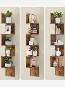 VASAGLE Corner Shelf, 5-Tier Floating Wall Shelf With Zigzag Design, Bookcase, Rustic Brown ULBC72BX - Rust Brown - View 9