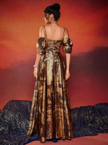 Vestido de noche plisado con pedrería (muy adornado) para mujer talla grande, elegante vestido de fiesta para invitada de boda, graduación, cena - Multicolor - Ver 7