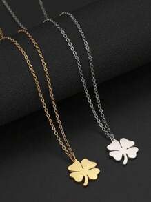 Women/Girls Stainless Steel Four-Leaf Clover Necklace, 14k Gold Minimalist Four-Leaf Clover Pendant - Four-Leaf Clover Necklace, Jewelry, Lucky Four-Leaf Clover Necklace, Birthday/Valentine's Day/Graduation Gift - Simple - View 8