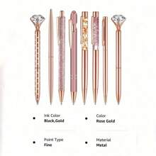3/5/8pcs Rose Gold Ball Pen Set, Liquid Sand Shimmer Pens, Metal Crystal Rhinestone Ballpoint Pen, Black Ink, Gift For Girls, Wedding, Office Desk Supplies Back To School