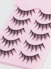 5 对动漫睫毛自然外观仿貂皮纤细蓬松 3D 浓密睫毛韩国日本亚洲角色扮演睫毛 - 黑色 - 查看 4