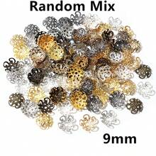 100 件 8/9 毫米古铜色金色银色花朵隔珠串饰，适用于 DIY 串珠手链项链珠宝制作配件