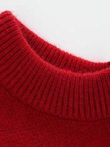 Young Girl 2024 Strawberry Knit Sweater, Lace Trim Thicker Spring Autumn Winter Stylish Base Layer Top - Red - View 3