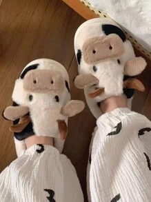 Pantuflas de algodón femeninas, patrones de animales de dibujos animados, Pantuflas de algodón de lujo - Blanco - Ver 7