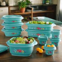 The 20-Piece Food Storage Set With Plastic Containers And Lids | Airtight, Stackable, Microwave And Freezer Safe, Perfect For Meal Prep And Leftovers - Màu xanh Bạc hà - Xem 1