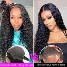 5x5 HD Lace Closure Wigs Human Hair Ready To Wear Glueless Wigs Human Hair Pre Plucked 180% Density 30 32 34 36 38 Inch Human Hair Glueless Wigs For Black Women Curly Human Hair Wig Natural Hairline
