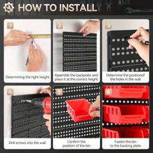 32 PCS Wall Mounted Storage Bins Kit 64 * 41cm Garage Boxes Plastic Rack Parts Organiser Utility Kit With Stackable Boxes For Garage Workshop - 變體1 - 查看 7