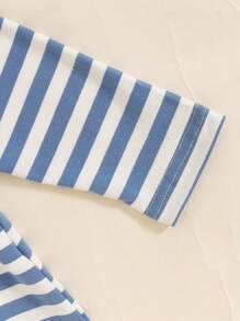 Baby Girl Blue & White Striped Long Sleeve Top And Ruffle Trim Long Pants 2pcs Outfit - Blue - View 4