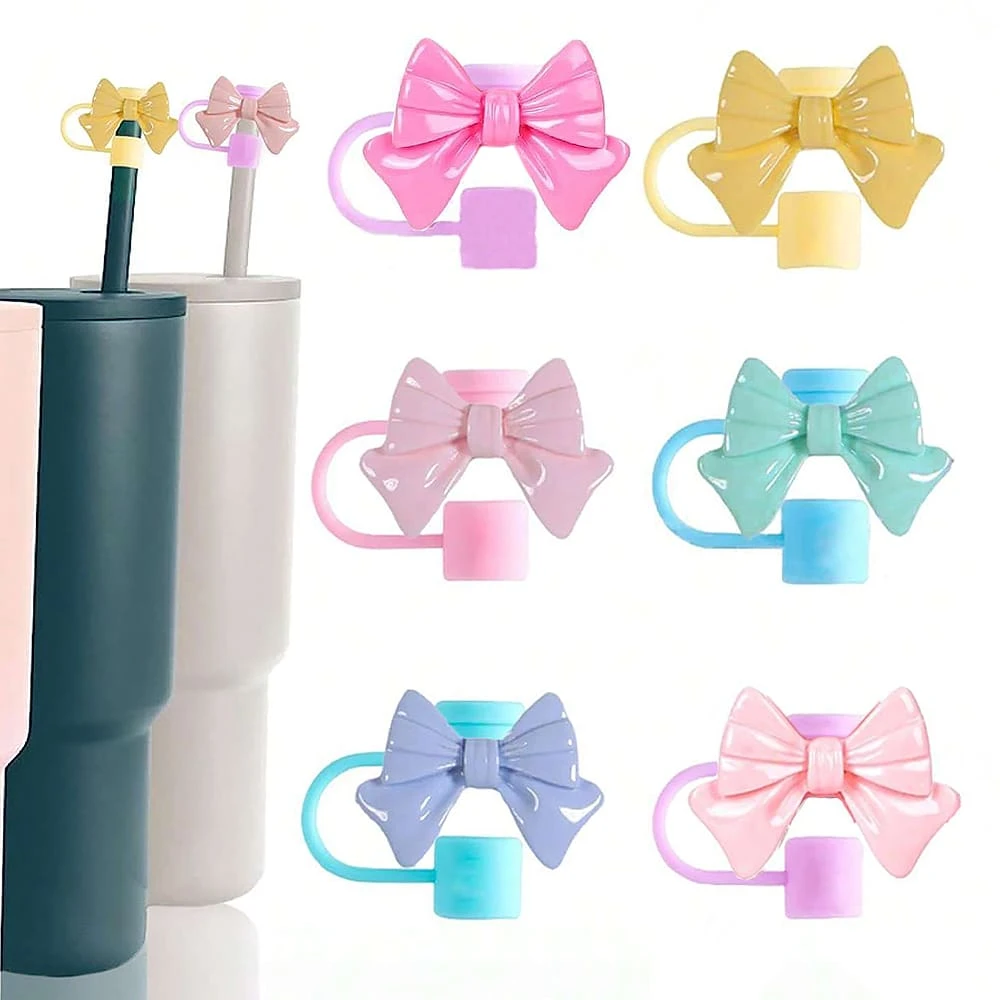 1入/6入組杯子30&40盎司保鮮蓋矽膠彎彎吸管套裝-可重複使用的玻璃吸管以可愛的飾品作為頂部 - 彩色 - 查看 1