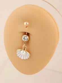 1pc Women's Rhinestone Seashell Heart Butterfly Navel Ring, Sexy Sweet Body Jewelry - Multicolor - View 8