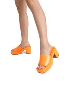 Women Minimalist Square Toe Chunky Platform Heeled Mule Sandals Elegant Slip On Square Open Toe Heeled Sandals For Outgoing School Party Prom