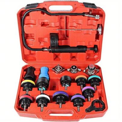 18pcs Coolant Pressure Tester Kit Radiator Pressure Tester Tool Kit For Cooling System Radiator Cap Pressure Testing Tool Water Tank Leak Detector
