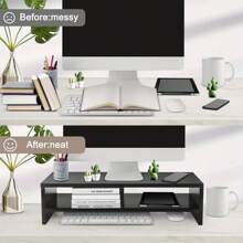Wood Monitor Stand Riser,Monitor Stand 2 Tiers Computer Monitor Riser,Computer Stand,Laptop Stand With Storage Shelf For Home And Office,Black(W500x D200 X H132mm) - Black - View 4