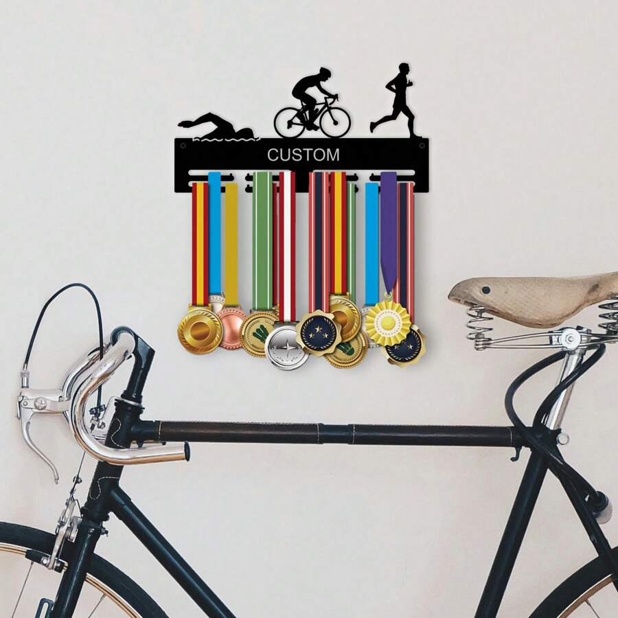 1pc Customized Triathlon Medal Holder - Personalized Running, Cycling And Swimming Medal Wall Rack - Ideal For Sports Enthusiasts, Bedroom And Living Room Decor