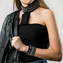 Xiacheng 4Pcs Punk Bracelets For Men Women Leather Spike Bracelet Metal Cuff Bracelet Set Emo Bracelet Adjustable Rock Bracelet