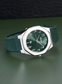 1 chiếc đồng hồ đeo tay thạch anh hiển thị ngày có dây đeo silicon DENVOSI dành cho nam thời trang công sở chống nước - màu xanh lá - Xem 3