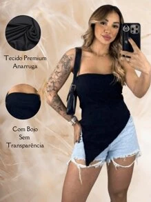 Strapless Cropped Top With Asymmetrical Side Slit - 黑色 - 查看 2