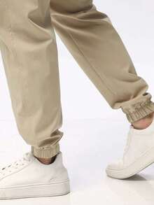 男士宽松松紧腰抽绳透气休闲裤 - 卡其色 - 查看 7