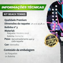 Kit 2 Raquete de Beach Tennis Praia Com Bolinha Original - Roxo - Visão 2