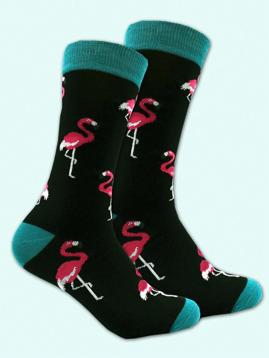 1 双男士火烈鸟印花中筒袜 - 彩色 - 查看 1