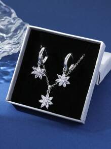 3st Elegant Zirconia Inlagd Blomsterhänge Halsband Och Örhängen Smyckesset, presentask för kvinnor Present Alla hjärtans dag - Silver - Visa 14